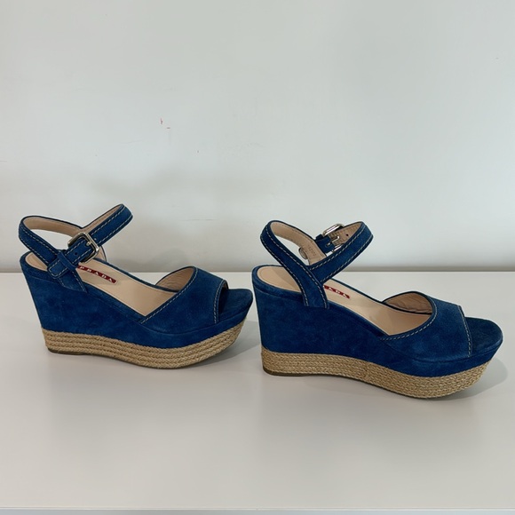 Prada Women’s Blue Suede Wedges Size 6W NEW - Picture 3 of 8